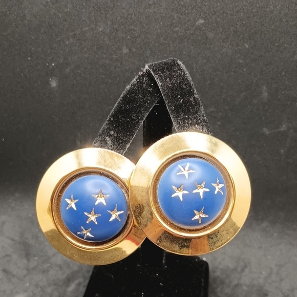 Vintage Jewelry - Vintage Gold and Blue Star Earrings